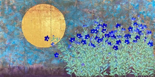 Kazuko Shiihashi (1954-),Cobalt Blue Hill, Nihonga, Natural mineral pigment on Japanese handmade crushed paper